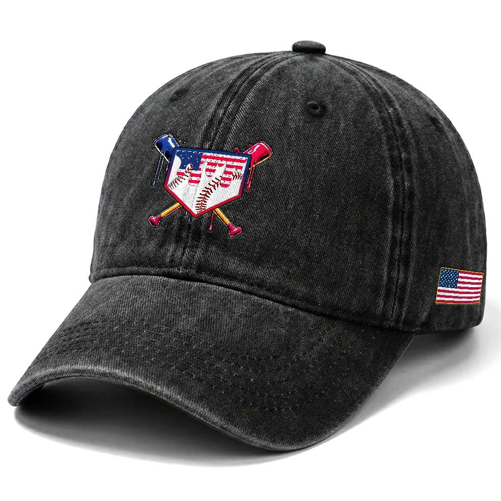 Funny Ice Cream Baseball Drip American Flag Washed Cotton Baseball Cap 4th Of July TS11 Print Your Wear