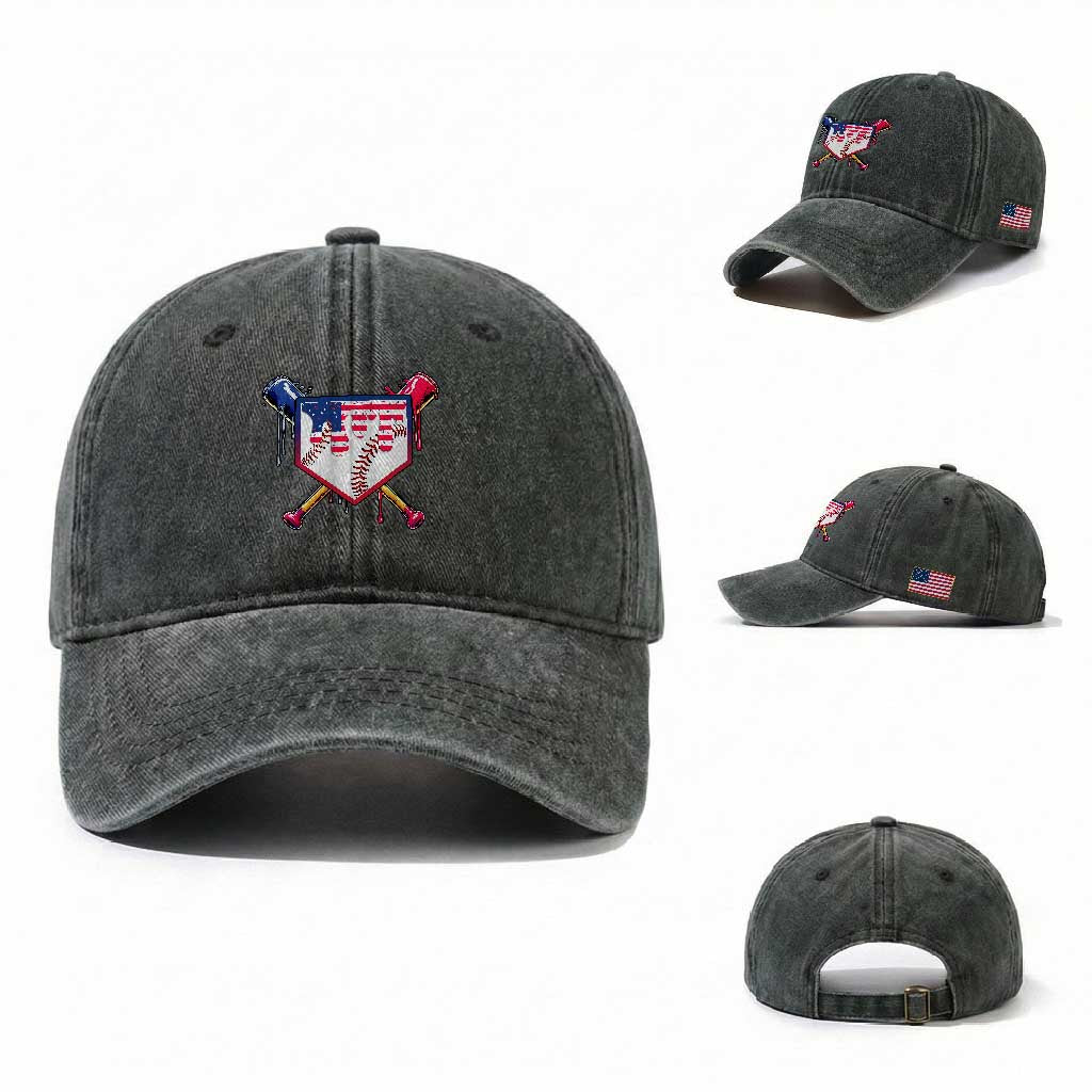Funny Ice Cream Baseball Drip American Flag Washed Cotton Baseball Cap 4th Of July TS11 Washed Cap Universal Fit Dark Green Print Your Wear