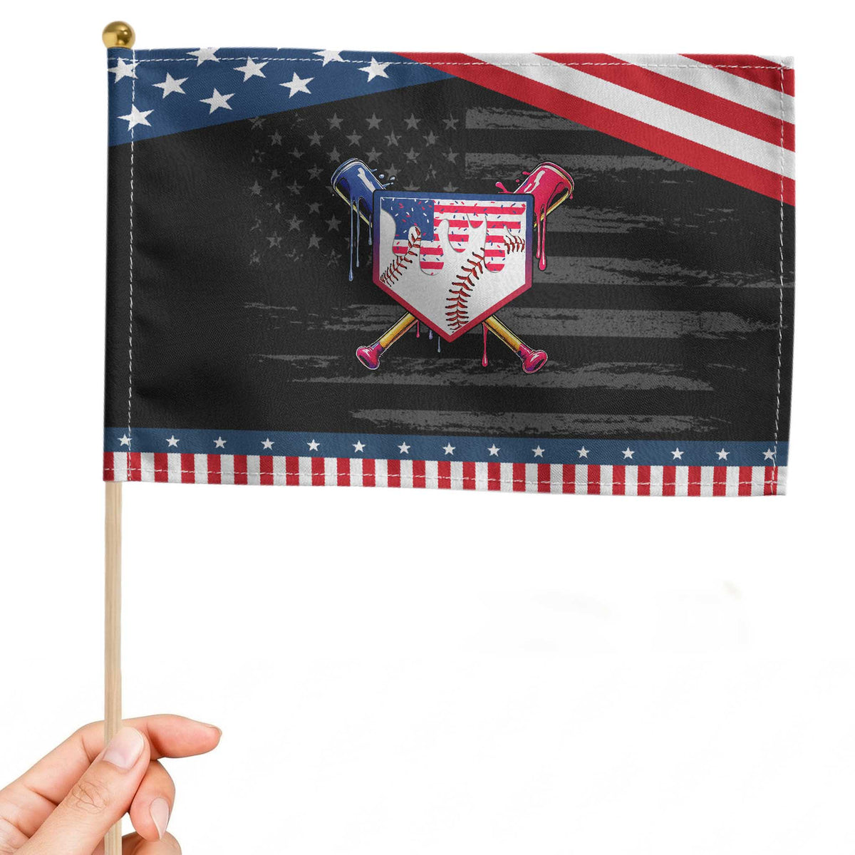 Funny Ice Cream Baseball Drip American Flag Patriotic Handheld Flag 4th Of July TS11 Distressed 8.2