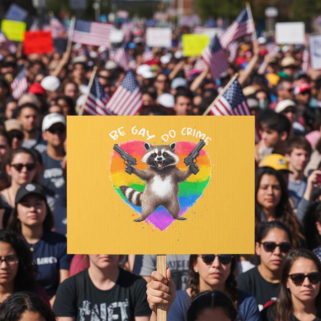 Funny Be Gay Do Crime Protest Sign LGBTQ Pride Gay Racoon Rainbow TS11 Horizontal 18