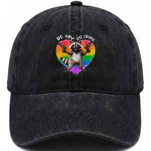 Funny Be Gay Do Crime Washed Cotton Baseball Cap LGBTQ Pride Gay Racoon Rainbow TS11 Print Your Wear