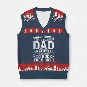 Bonus Dad V-Neck Knit Sweater Vest Tough Enough To Be A Dad And Stepdad Crazy Enough To Rock Them Both TS11 Navy Red Print Your Wear