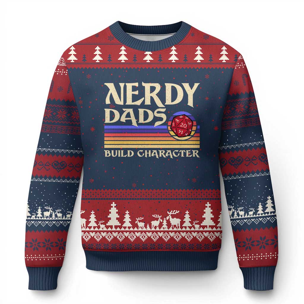 Nerdy Dad Ugly Christmas Sweater Funny Fathers Day RPG Gaming D20 Tabletop TS11 Navy Red Print Your Wear