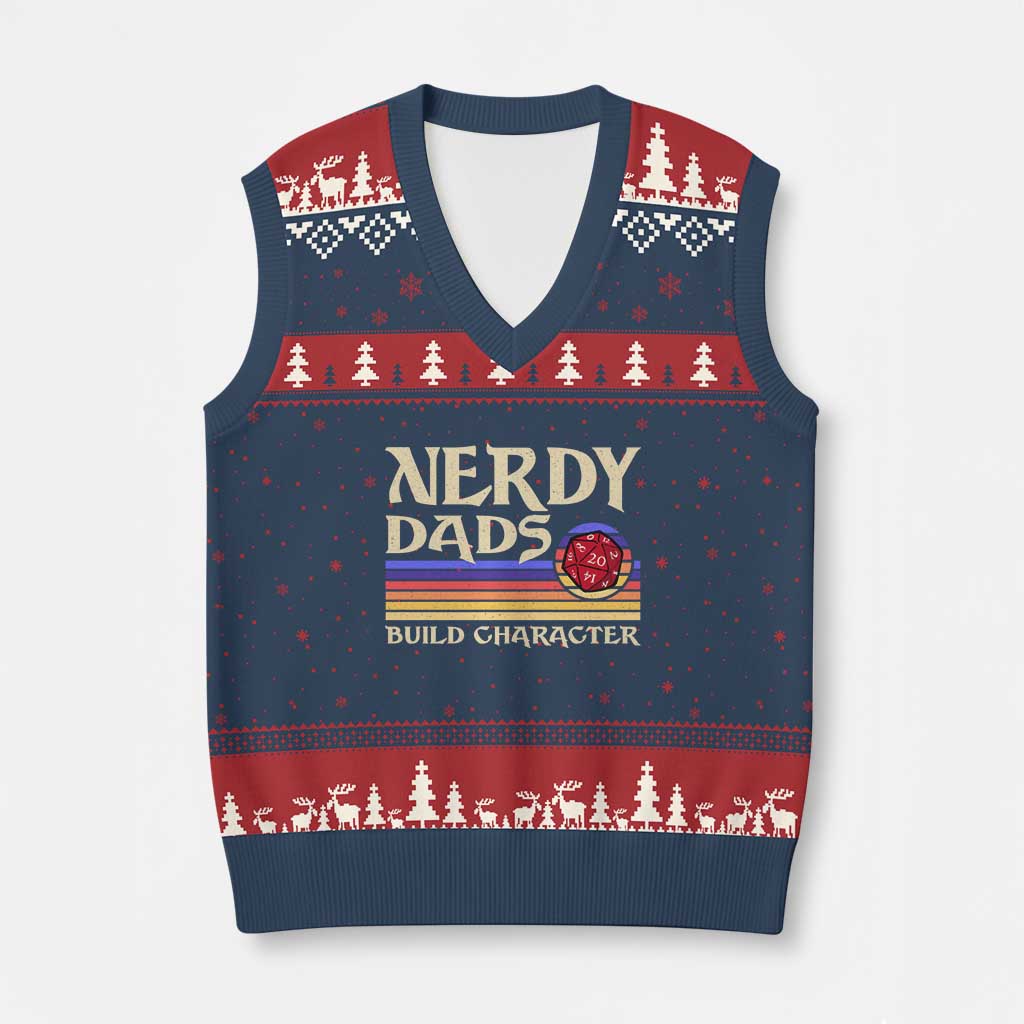 Nerdy Dad V-Neck Knit Sweater Vest Funny Fathers Day RPG Gaming D20 Tabletop TS11 Navy Red Print Your Wear