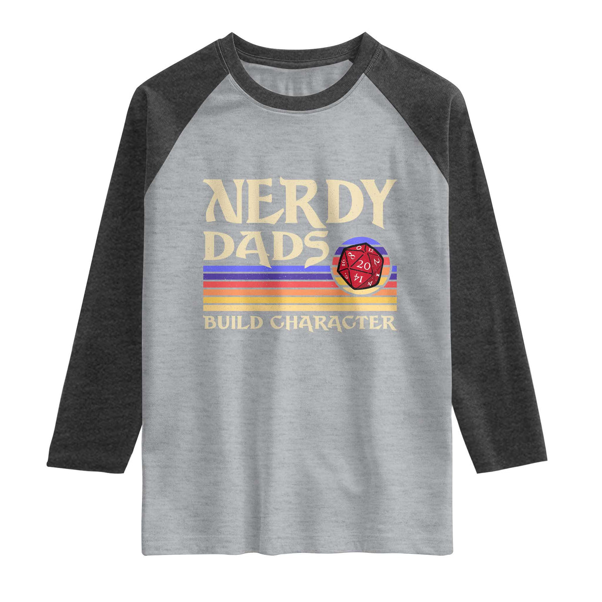 Nerdy Dad Raglan Shirt Funny Fathers Day RPG Gaming D20 Tabletop TS11 Heather Gray Heather Charcoal Print Your Wear