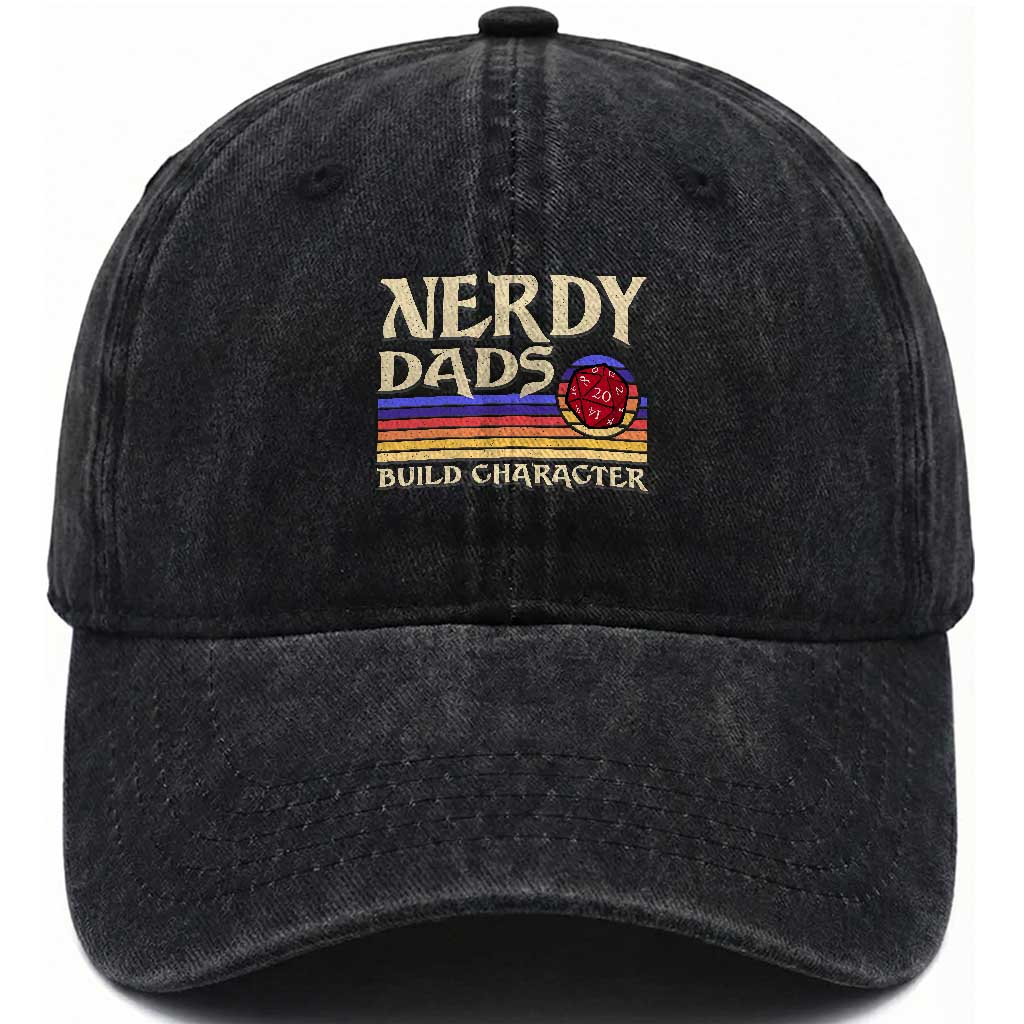 Nerdy Dad Washed Cotton Baseball Cap Funny Fathers Day RPG Gaming D20 Tabletop TS11 Print Your Wear