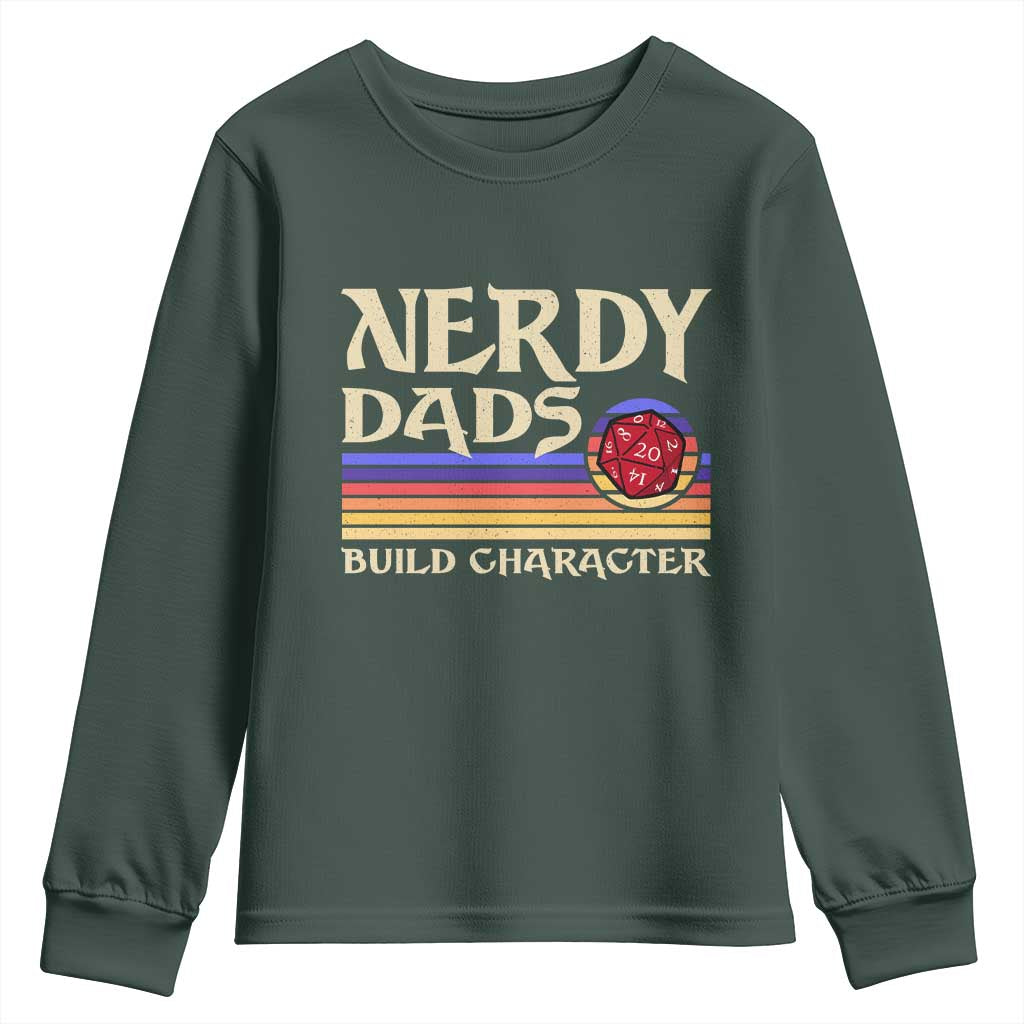 Nerdy Dad Youth Sweatshirt Funny Fathers Day RPG Gaming D20 Tabletop TS11 Dark Forest Green Print Your Wear
