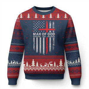 Man of God Husband Dad Protector Ugly Christmas Sweater Christian Dad Fathers Day TS11 Navy Red Print Your Wear