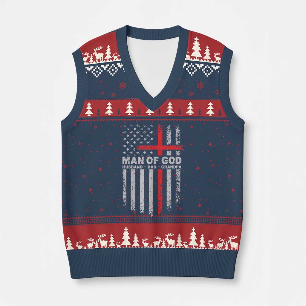 Man of God Husband Dad Protector V-Neck Knit Sweater Vest Christian Dad Fathers Day TS11 Navy Red Print Your Wear