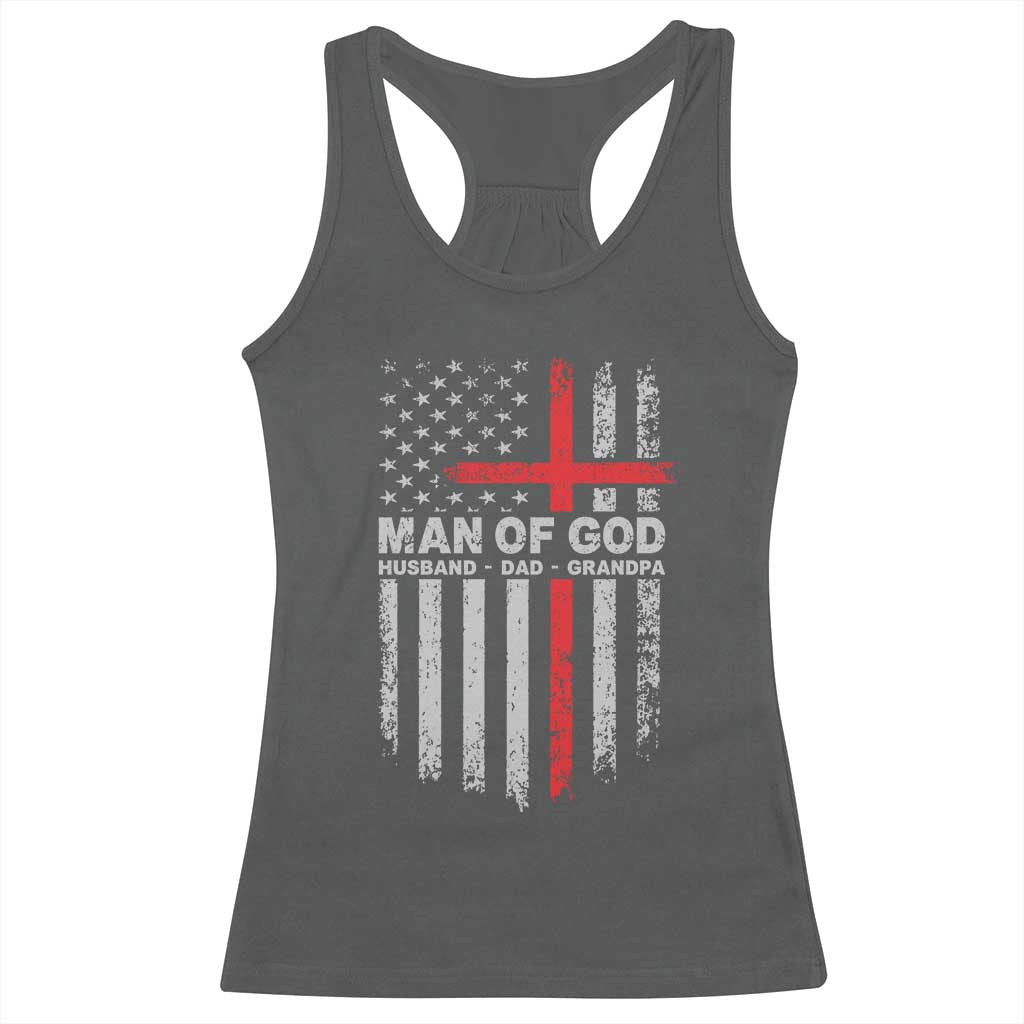 Man of God Husband Dad Protector Racerback Tank Top Christian Dad Fathers Day TS11 Dark Heather Print Your Wear