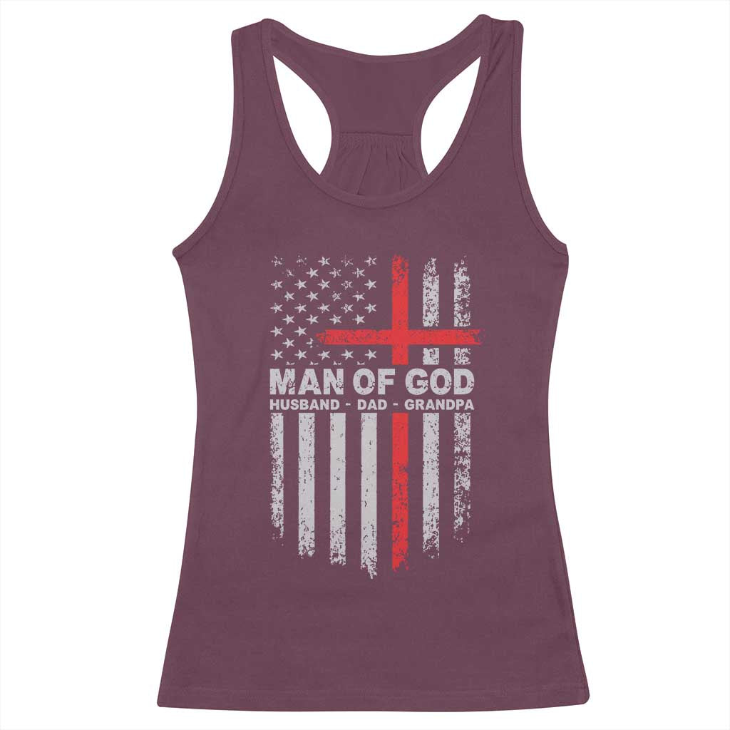 Man of God Husband Dad Protector Racerback Tank Top Christian Dad Fathers Day TS11 Maroon Print Your Wear