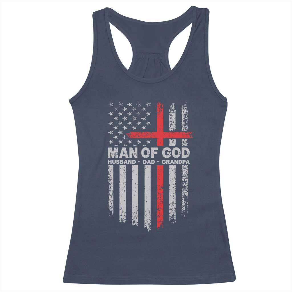 Man of God Husband Dad Protector Racerback Tank Top Christian Dad Fathers Day TS11 Navy Print Your Wear