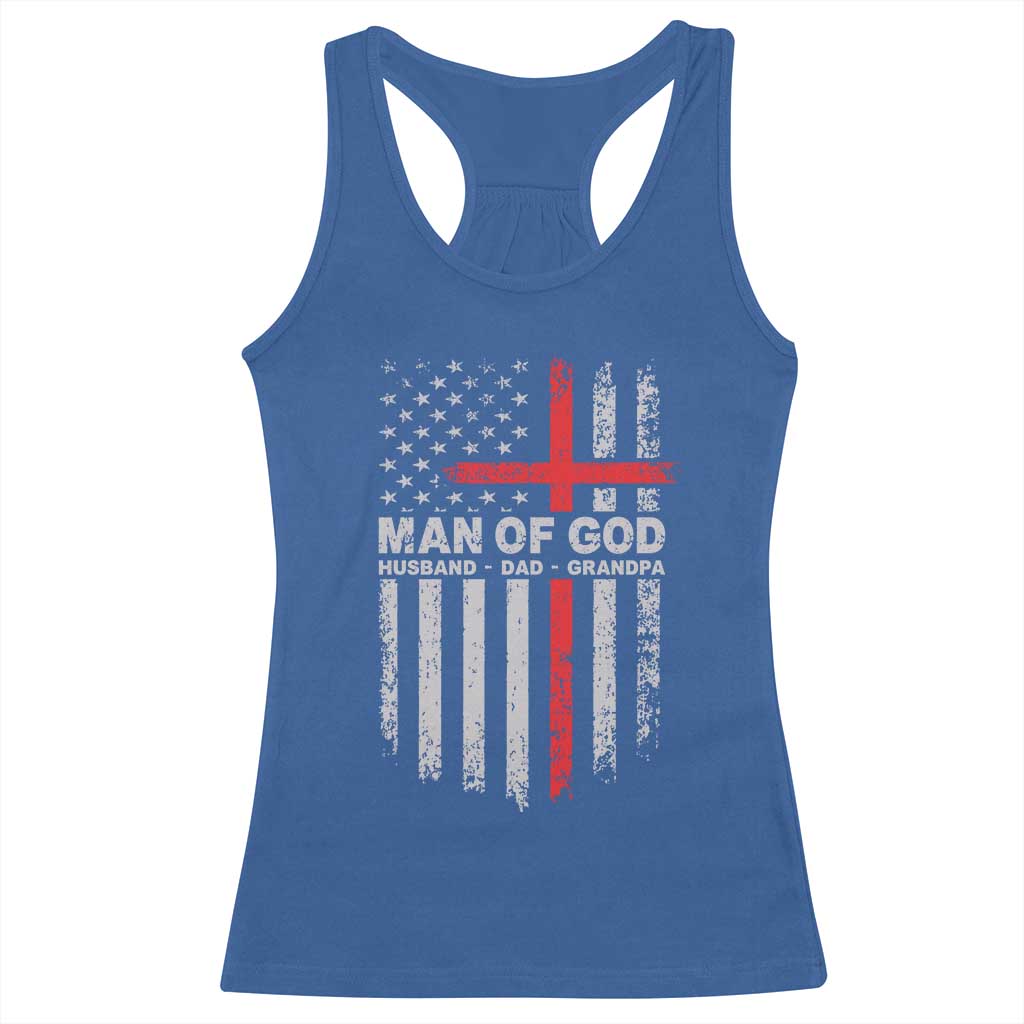 Man of God Husband Dad Protector Racerback Tank Top Christian Dad Fathers Day TS11 Royal Blue Print Your Wear