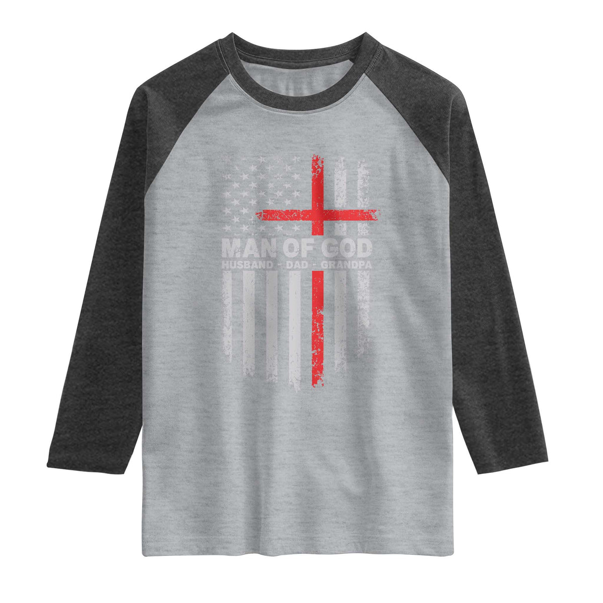 Man of God Husband Dad Protector Raglan Shirt Christian Dad Fathers Day TS11 Heather Gray Heather Charcoal Print Your Wear