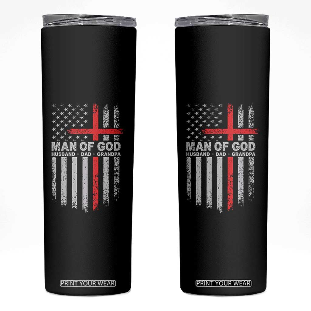 Man of God Husband Dad Protector Skinny Tumbler Christian Dad Fathers Day TS11 Black Print Your Wear