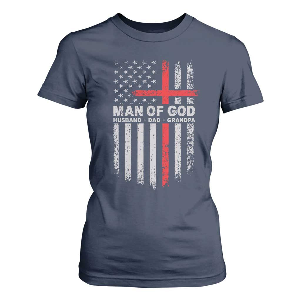 Man of God Husband Dad Protector T Shirt For Women Christian Dad Fathers Day TS11 Navy Print Your Wear