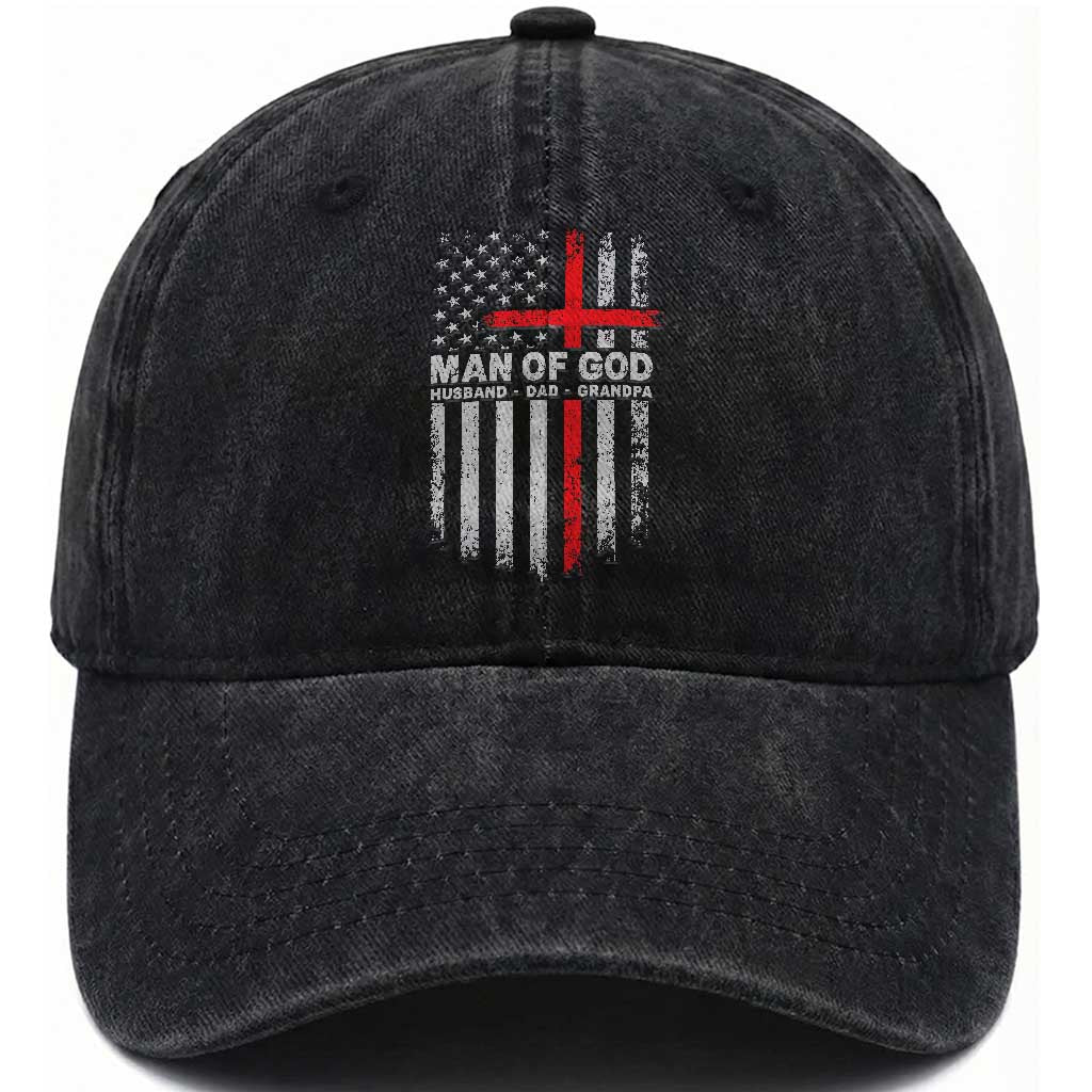 Man of God Husband Dad Protector Washed Cotton Baseball Cap Christian Dad Fathers Day TS11 Print Your Wear