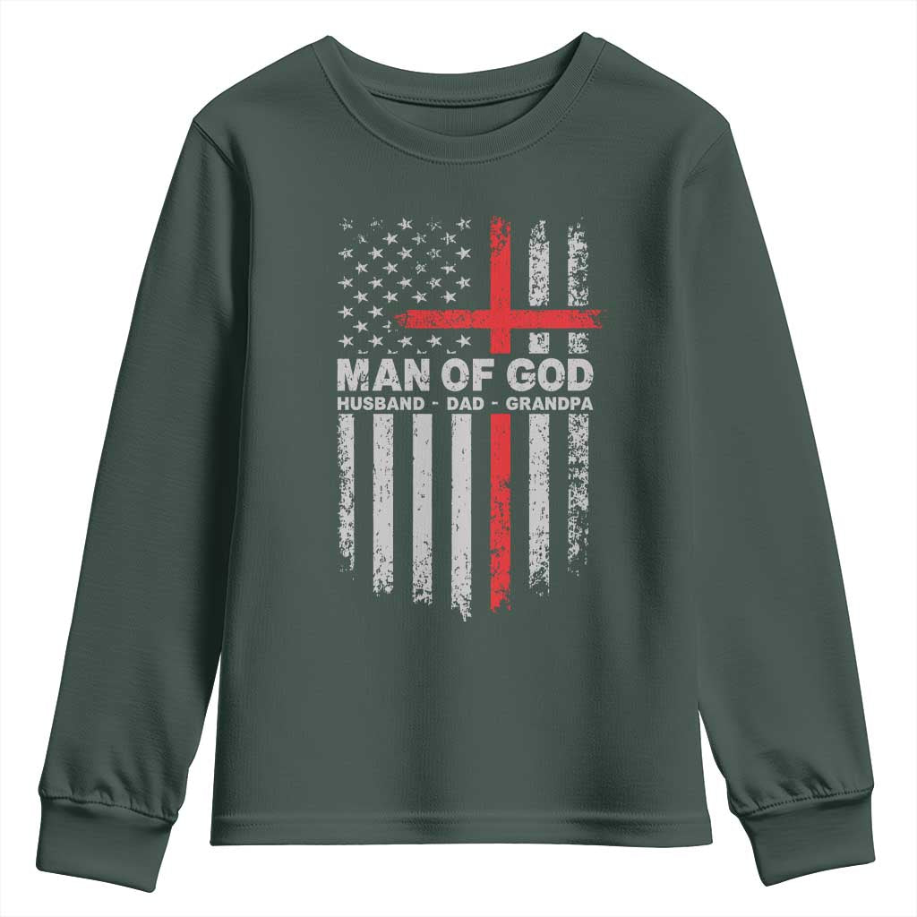 Man of God Husband Dad Protector Youth Sweatshirt Christian Dad Fathers Day TS11 Dark Forest Green Print Your Wear