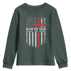 Man of God Husband Dad Protector Youth Sweatshirt Christian Dad Fathers Day TS11 Dark Forest Green Print Your Wear