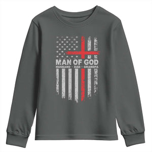 Man of God Husband Dad Protector Youth Sweatshirt Christian Dad Fathers Day TS11 Dark Heather Print Your Wear