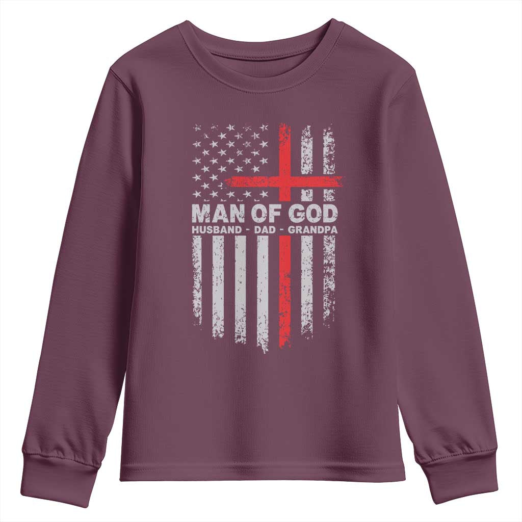 Man of God Husband Dad Protector Youth Sweatshirt Christian Dad Fathers Day TS11 Maroon Print Your Wear