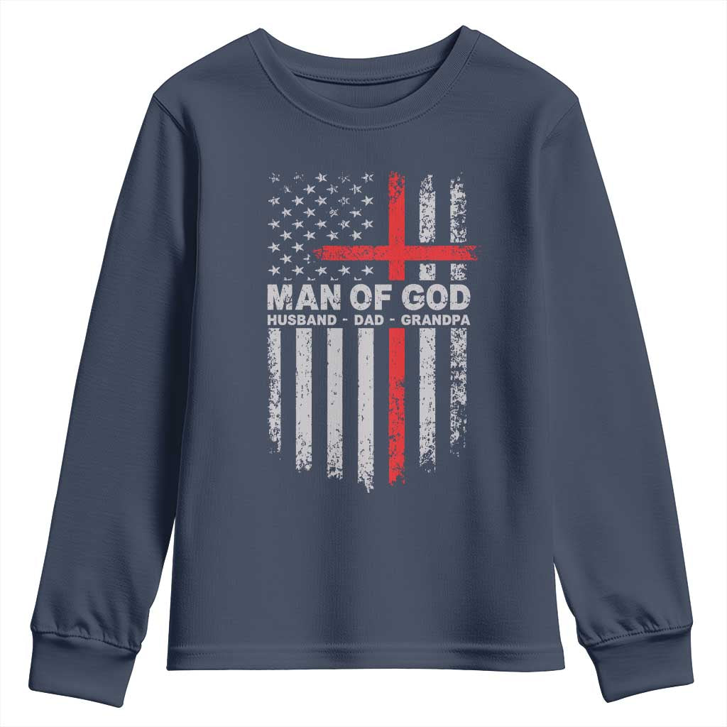 Man of God Husband Dad Protector Youth Sweatshirt Christian Dad Fathers Day TS11 Navy Print Your Wear