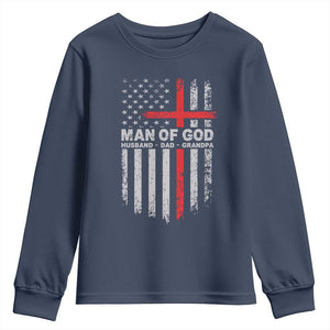 Man of God Husband Dad Protector Youth Sweatshirt Christian Dad Fathers Day TS11 Navy Print Your Wear