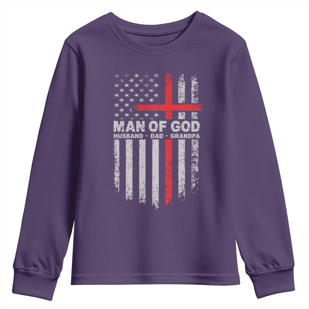 Man of God Husband Dad Protector Youth Sweatshirt Christian Dad Fathers Day TS11 Purple Print Your Wear