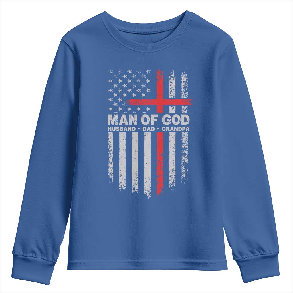 Man of God Husband Dad Protector Youth Sweatshirt Christian Dad Fathers Day TS11 Royal Blue Print Your Wear