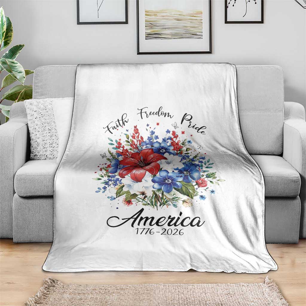 Floral 250th Anniversary Throw Blanket Faith Freedom Pride 4th of July 1776 2026