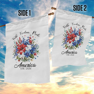 Floral 250th Anniversary Garden Flag Faith Freedom Pride 4th of July 1776 2026