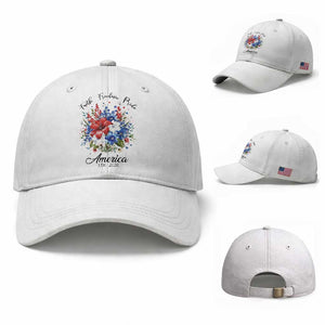 Floral 250th Anniversary Baseball Cap Faith Freedom Pride 4th of July 1776 2026 TS11 Baseball Cap Universal Fit White Print Your Wear