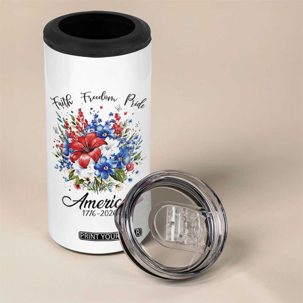 Floral 250th Anniversary 4 in 1 Can Cooler Tumbler Faith Freedom Pride 4th of July 1776 2026 TS11 Print Your Wear
