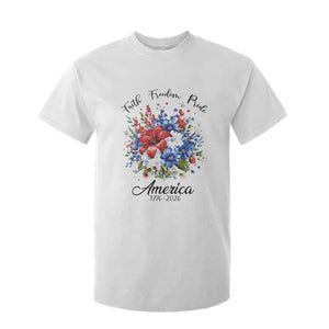 Floral 250th Anniversary T Shirt For Kid Faith Freedom Pride 4th of July 1776 2026 TS11 White Print Your Wear