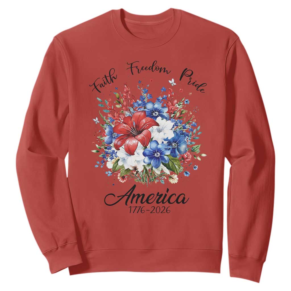 Floral 250th Anniversary Sweatshirt Faith Freedom Pride 4th of July 1776 2026 TS11 Red Print Your Wear