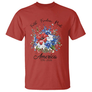 Floral 250th Anniversary T Shirt Faith Freedom Pride 4th of July 1776 2026 TS11 Red Print Your Wear