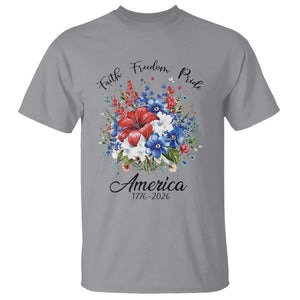 Floral 250th Anniversary T Shirt Faith Freedom Pride 4th of July 1776 2026 TS11 Sport Gray Print Your Wear