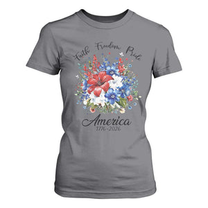 Floral 250th Anniversary T Shirt For Women Faith Freedom Pride 4th of July 1776 2026