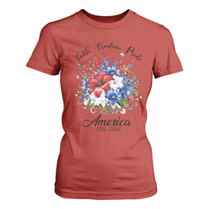 Floral 250th Anniversary T Shirt For Women Faith Freedom Pride 4th of July 1776 2026