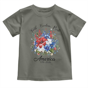 Floral 250th Anniversary Toddler T Shirt Faith Freedom Pride 4th of July 1776 2026