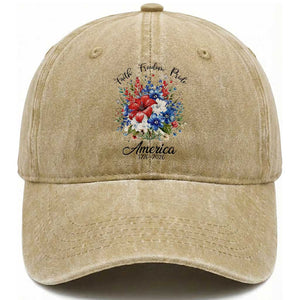 Floral 250th Anniversary Washed Cotton Baseball Cap Faith Freedom Pride 4th of July 1776 2026 TS11 Print Your Wear