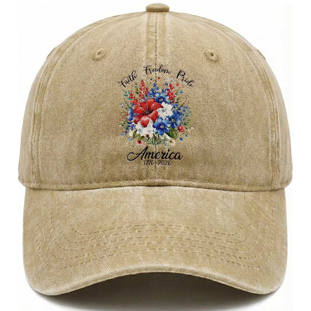 Floral 250th Anniversary Washed Cotton Baseball Cap Faith Freedom Pride 4th of July 1776 2026