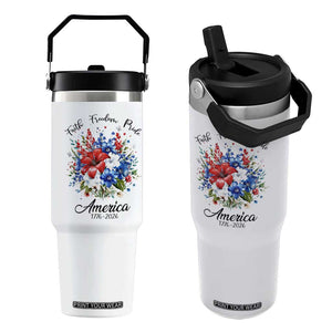 Floral 250th Anniversary Flip Straw Tumbler Faith Freedom Pride 4th of July 1776 2026 TS11 One Size: 30 oz White Print Your Wear