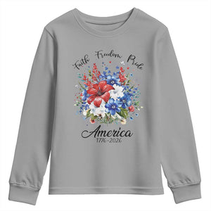 Floral 250th Anniversary Youth Sweatshirt Faith Freedom Pride 4th of July 1776 2026 TS11 Sport Gray Print Your Wear