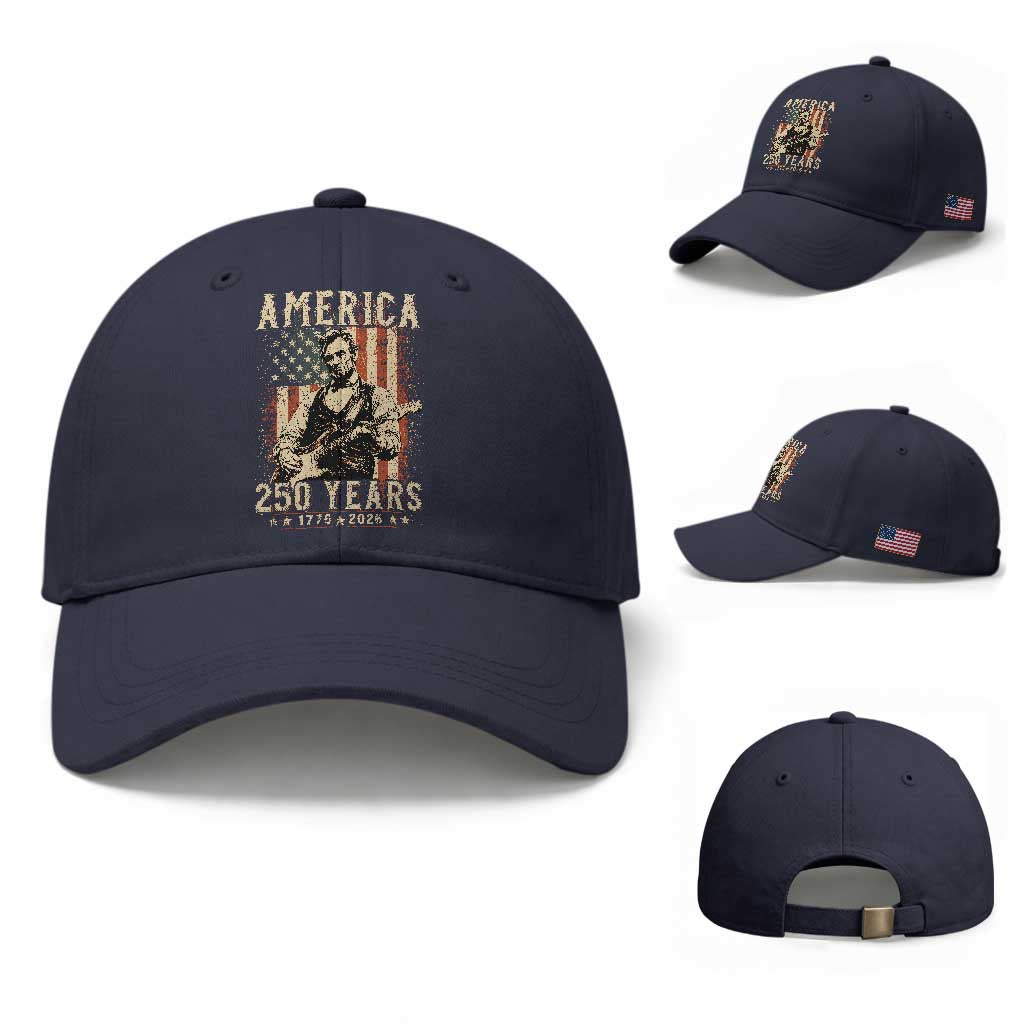 Abraham Lincoln Playing Guitar 4th July US 250th Anniversary Baseball Cap TS11 Baseball Cap Universal Fit Navy Print Your Wear