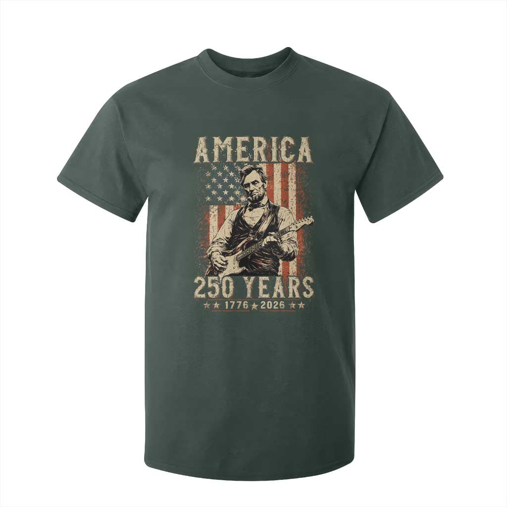 Abraham Lincoln Playing Guitar 4th July US 250th Anniversary T Shirt For Kid TS11 Dark Forest Green Print Your Wear