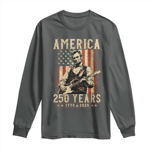 Abraham Lincoln Playing Guitar 4th July US 250th Anniversary Long Sleeve Shirt TS11 Dark Heather Print Your Wear