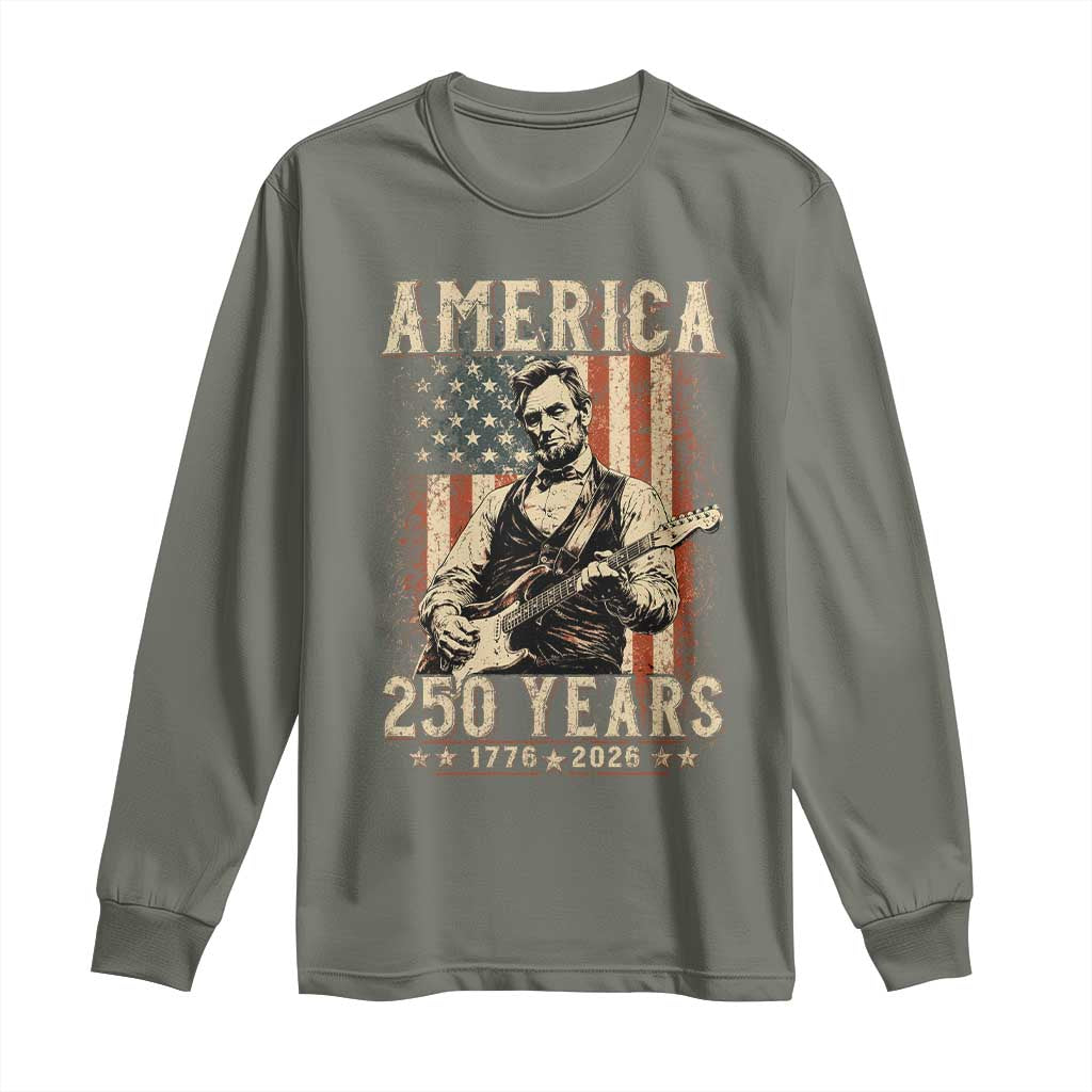 Abraham Lincoln Playing Guitar 4th July US 250th Anniversary Long Sleeve Shirt TS11 Military Green Print Your Wear