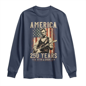 Abraham Lincoln Playing Guitar 4th July US 250th Anniversary Long Sleeve Shirt TS11 Navy Print Your Wear