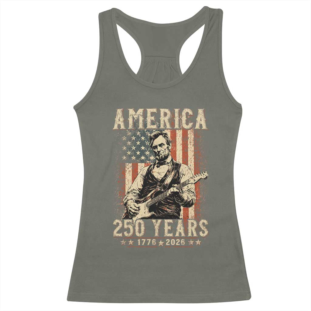 Abraham Lincoln Playing Guitar 4th July US 250th Anniversary Racerback Tank Top TS11 Military Green Print Your Wear